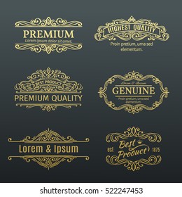 Vintage Vector Golden Banners Labels Frames. Calligraphic Design Elements . Decorative Swirls, Scrolls, Dividers and Page Decoration.