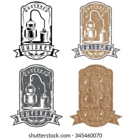 vintage vector grunge labels of whiskey with home alcohol machine 