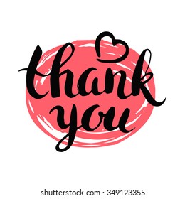 Vintage vector hand drawing illustration. Brushstroke with rough edges. Thank you. Calligraphy. Ink. Lettering. Sketch. Heart.