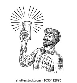 Vintage Vector Hand Drawing Of Man Tasting And Admiring Beer