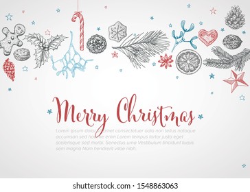 Vintage vector hand drawn Christmas card