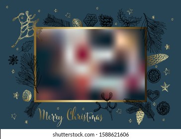 Vintage Vector Hand Drawn Christmas Card With Photo Placeholder