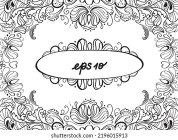 Dibujo de cuadro de doodle floral decorativo de vectores vintage dibujado a mano. Eps 10. Mejor para tarjeta de saludo de invitación, blogs, tienda de arte, logo, insignia, postal, afiche.