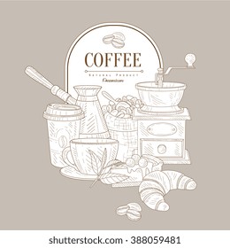 Vintage Vector Hand Drawn Design Card With Coffee And Breakfast Food Collection 