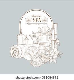 Vintage Vector Hand Drawn Design Card With Spa Treatments Set