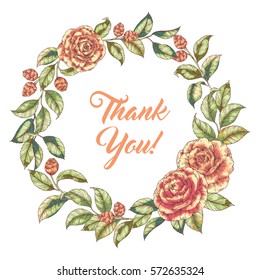 Vintage vector hand drawn greeting card, posters, flyers, brochures, invitation, wedding and save the date template design cards. Retro floral decorative ornamental background wreath