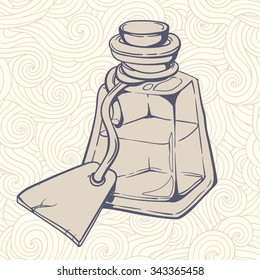 Vintage vector hand drawn illustration of cute decorative bottle