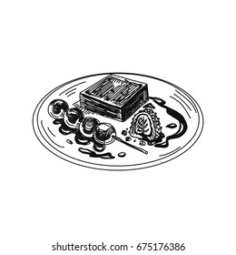 Vintage vector hand drawn Japanese food sketch Illustration. Retro style. Dessert.
