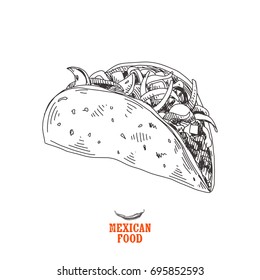 Vintage vector hand drawn Mexican food sketch Illustration. Retro style. 