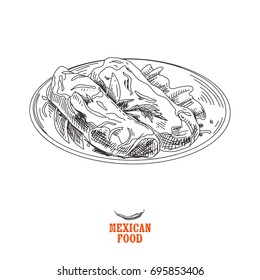 Vintage vector hand drawn Mexican food sketch Illustration. Retro style. 