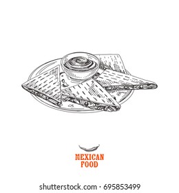 Vintage vector hand drawn Mexican food sketch Illustration. Retro style. 
