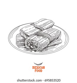 Vintage vector hand drawn Mexican food sketch Illustration. Retro style. 