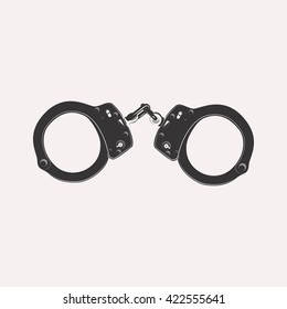 Vintage Vector Handcuffs Silhouette Isolated On White Background