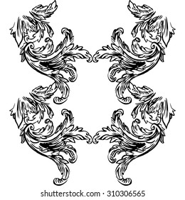 Vintage Vector hand-drawn illustration with detail of baroque ornament. Abstract Floral Background. Flowers.