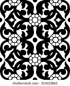 Vintage Vector hand-drawn seamless pattern with ethnic floral ornament. Flowers. Abstract Background.