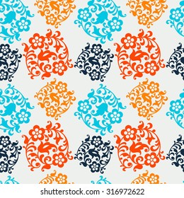 Vintage Vector hand-drawn seamless pattern with ethnic east floral ornament. Flowers. Abstract Background.