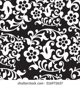 Vintage Vector hand-drawn seamless pattern with ethnic east floral ornament. Flowers. Abstract Background.