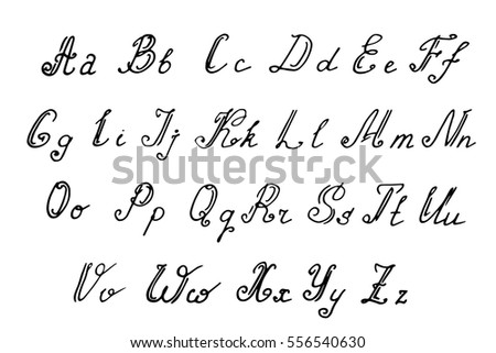 Vintage vector handwritten alphabet. Doodle font isolated on white.  ABC  for your design. 10 EPS.
