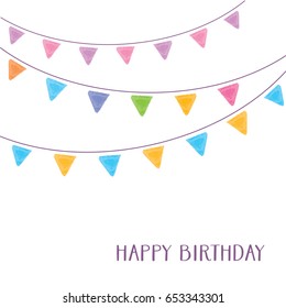 Vintage vector happy birthday card party bunting flags
