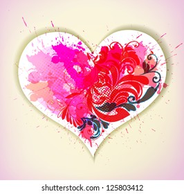 vintage Vector heart. colorful blots.  Vector design