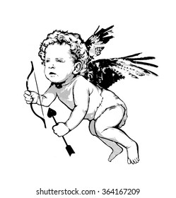 Vintage vector illustratio - Angel or cupid isolated