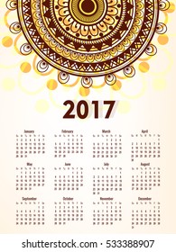 vintage Vector Illustration of 2017 new year Calendar with creative floral design  with complete set of 12 months best for calendar printing and website template