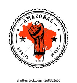 Vintage vector illustration - Amasonas Brazil style label with hand
