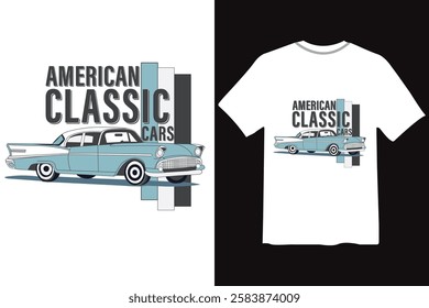 Vintage vector illustration of American classic cars, perfect for T-shirt designs. Features retro aesthetics with a timeless automotive theme for car enthusiasts.