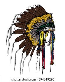 Vintage vector illustration - American Indian chief headdress. Boho style