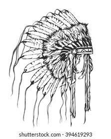 Vintage vector illustration - American Indian chief headdress. Boho style