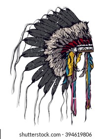 Vintage vector illustration - American Indian chief headdress. Boho style