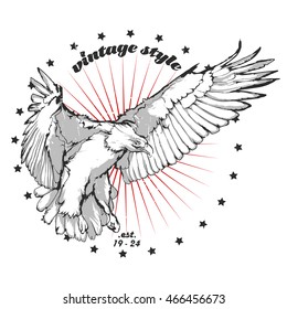Vintage vector illustration - Bald eagle in flight