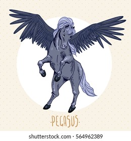 Vintage vector illustration of black winged pegasus, vintage vector design elements, greeting card