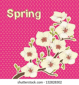 vintage vector illustration with blooming  tree