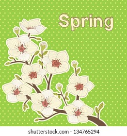 vintage vector illustration with blooming  tree