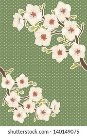 vintage vector illustration with blooming  tree