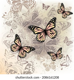Vintage vector illustration. Butterflies and spots