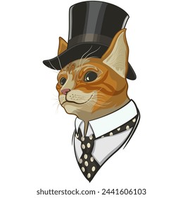 vintage vector illustration of a cat in a top hat and neatly dressed