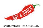 Vintage vector illustration of chilli pepper. Vector icon of red chili pepper in grunge style. Extra spicy.