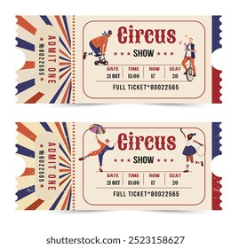 Antiguas Ilustración vectorial de entradas de circo. Rojo, color beige. permiten una mención de Cupón, invitación a espectáculo de magia retro