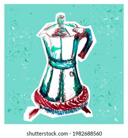 Vector de época Ilustración del Cafetero sobre el quemador de reservas de gas