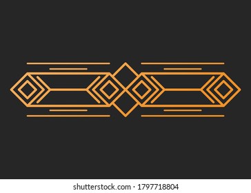 Vintage vector illustration, concept golden geometric figure line and design frame retro label. Decoration background banner, luxury elegant graphic logo. Isolated on black.