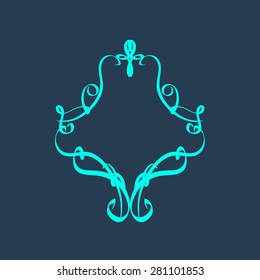 Vintage vector illustration. Concise and elegant pattern. Monogram neon logo on a blue background.