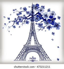 Vintage vector illustration of Eiffel tower