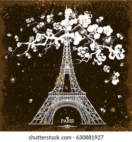 Vintage vector illustration of Eiffel tower