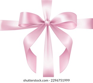 Vintage Vector Illustration of Elegant Silk Ribbon with a Shiny Satin Bow for Wedding or Anniversary Decoration. Realistic and Beautiful Design in White and Pink Isolated on white. Gift Packaging