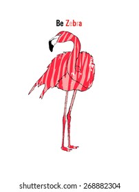 Vintage vector illustration - Fashion flamingo striped like a zebra