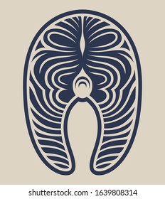Vintage vector illustration of a fish steak for seafood theme. Isolated