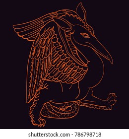 Vintage vector illustration of gargoyle, hand drawn mythological magic beast ,design in medieval style, gothic vector illustration.Old book style.