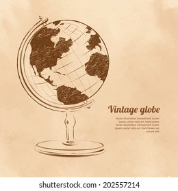Vintage vector illustration of globe.